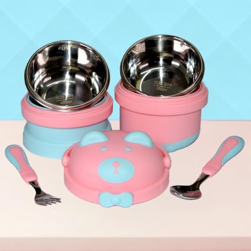 ONE AND ONLY Lunch Box for Boys and Girls Bowls Baby Bowl Kids Bowl Baby Utensils BPA-Free Airtight Container Stainless Steel Toddler Snack Box Gift Baby Feeding Bowl Set - Image 2