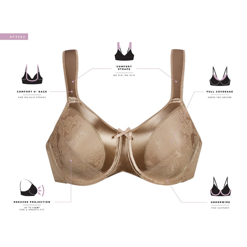 Bali صدرية بالي النسائية من الساتان بتصميم مقلل مع سلك أسفل أسود 42DDD عبوة من 1 - Image 4
