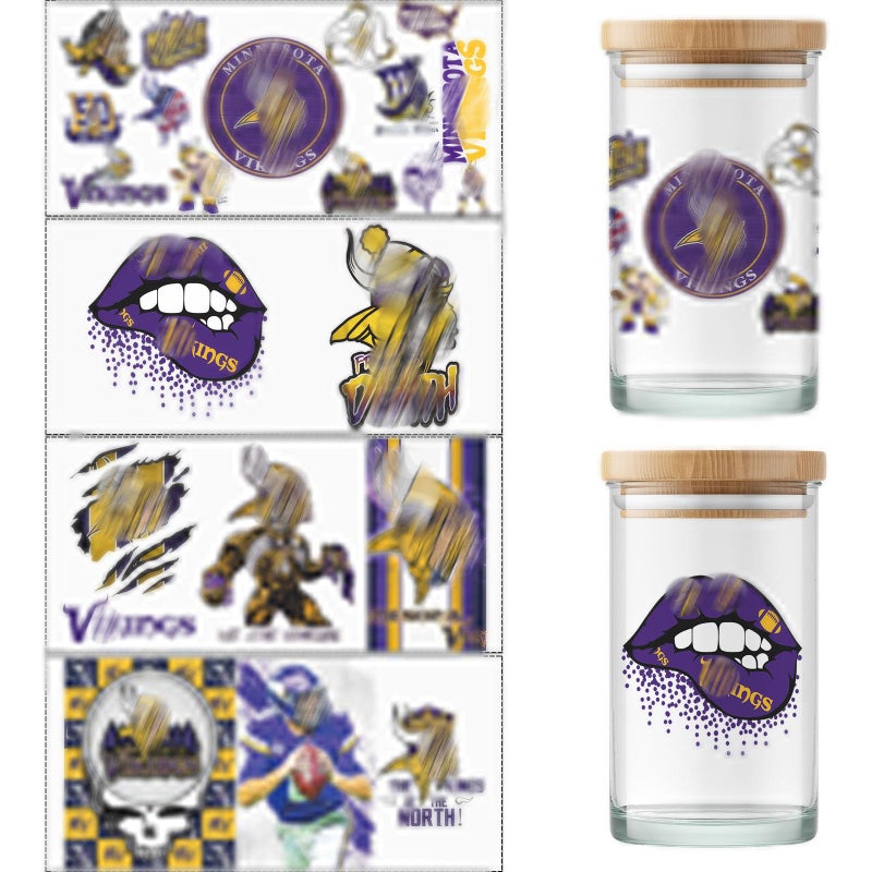 PureGlow Co 4 Sheet Cup Wraps American Football UV Dtf Cup Wraps for 16 Oz Glass Cups Tumblers Waterproof Rub on Transfers Stickers for Wood Furniture Car DIY Crafts Decor Wrap Decals 16 - Image 3