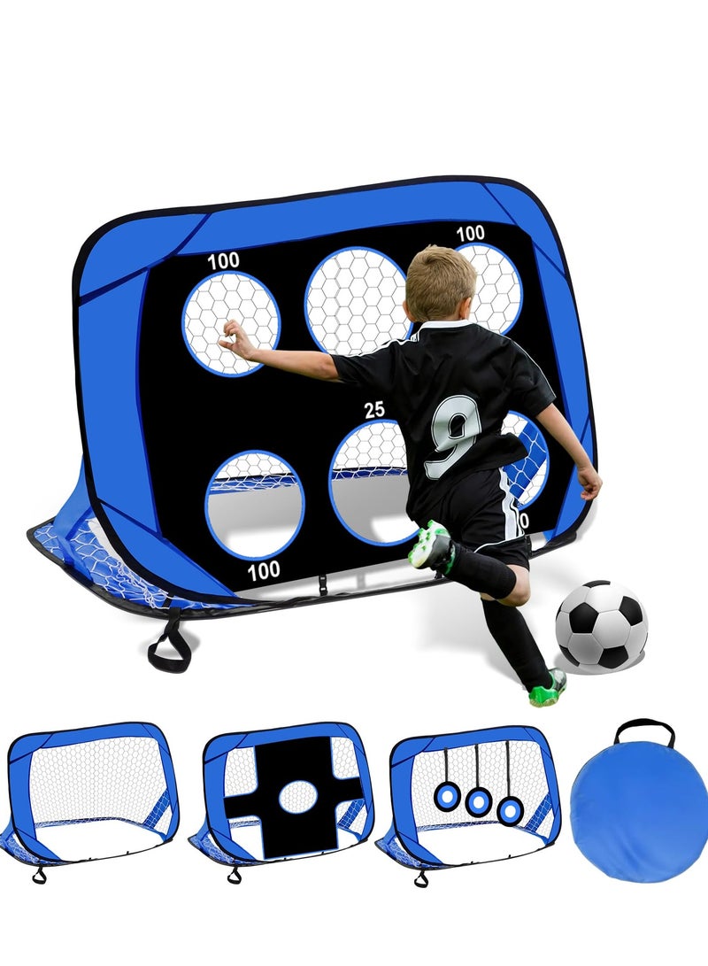XiuWoo Football Goals for Kids, 4 in 1 Foldable Pop Up Football Goals with Carry Bag Football Goal Posts Portable, Soccer Net Indoor & Outdoor Football Training for Boys Girls, blue - Image 1