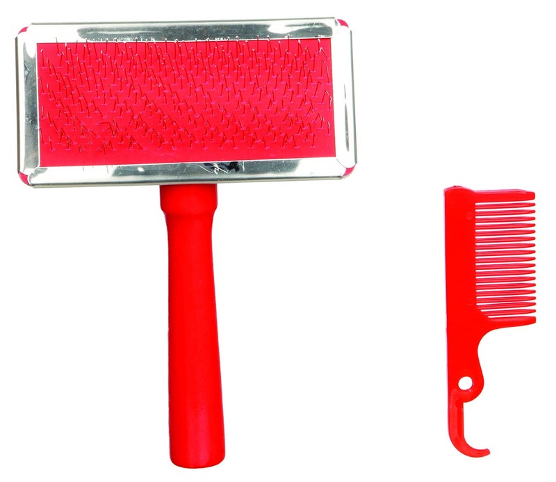 Trixie Slicker Brush with Brush Cleaner - Gentle Detangling, Removes Loose Hair, Wooden Handle - Ideal for Dogs & Cats - 13 x 9 cm (Multicolor, Get Any 1 Color) - Image 3