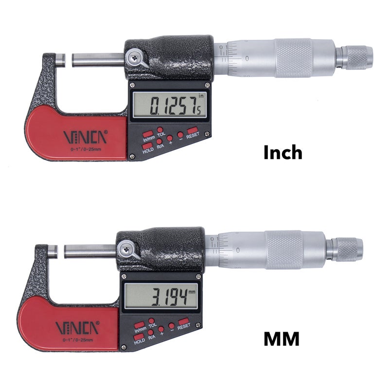 VINCA Digital Micrometer, DMCA-0105 0-1"/0-25mm, 0.00005" /0.001mm Resolution, Tolerance Set Up, Carbide Tip - Image 3