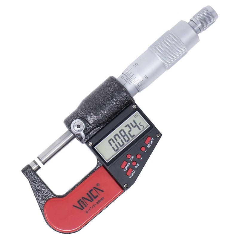 VINCA Digital Micrometer, DMCA-0105 0-1"/0-25mm, 0.00005" /0.001mm Resolution, Tolerance Set Up, Carbide Tip - Image 1