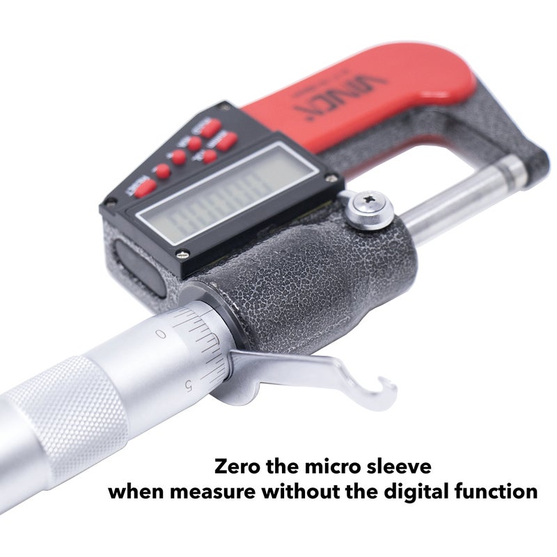 VINCA Digital Micrometer, DMCA-0105 0-1"/0-25mm, 0.00005" /0.001mm Resolution, Tolerance Set Up, Carbide Tip - Image 5