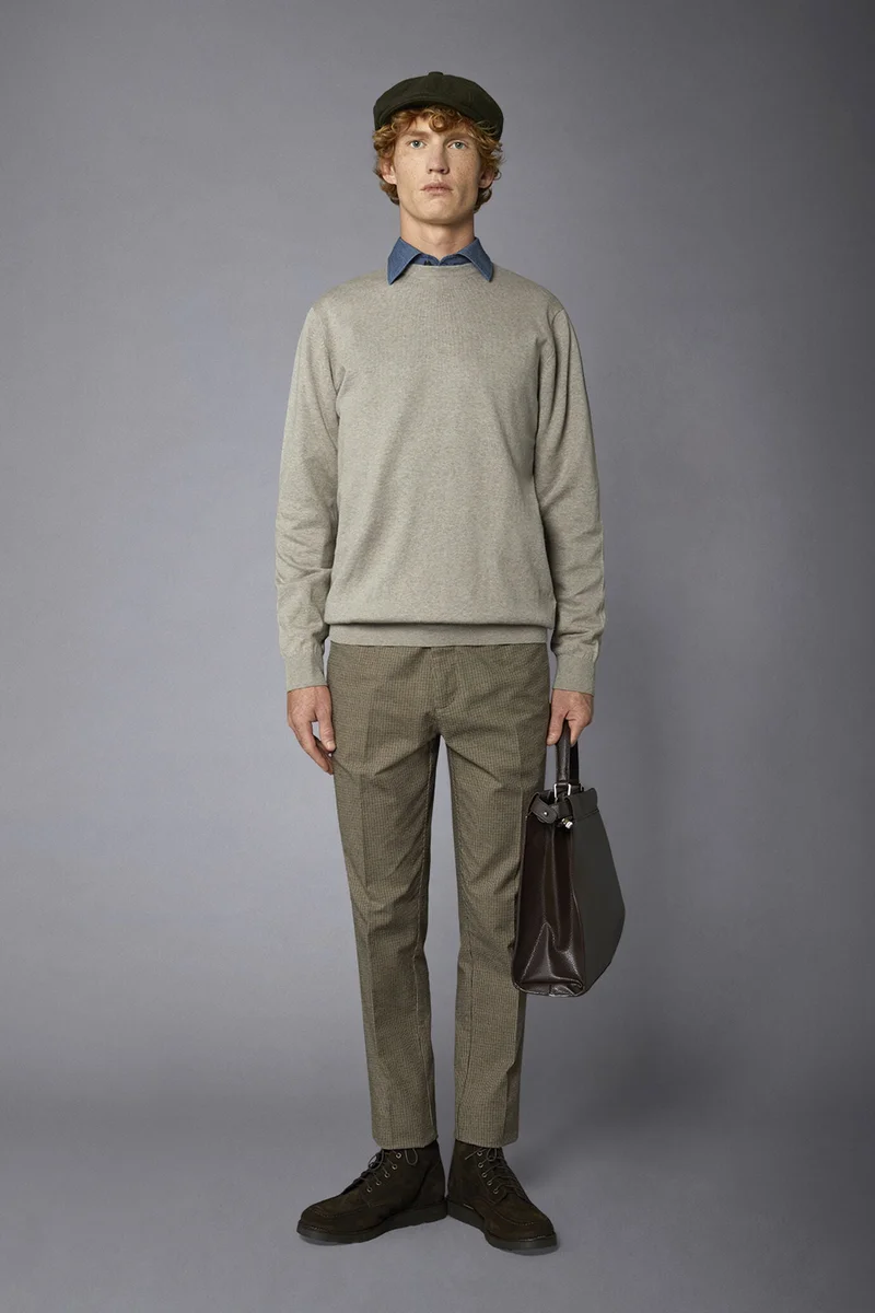 Men's roundneck wool and cotton sweater - Beige