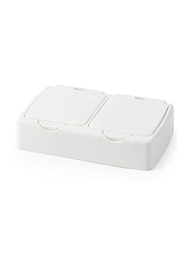 Double Mini Lattice Desktop Storage Box, One-Piece Mini Plastic PP Material Rectangular Shape Clamshell Box, Storage Cotton Swab Floss Hair Accessories (White) - Image 1