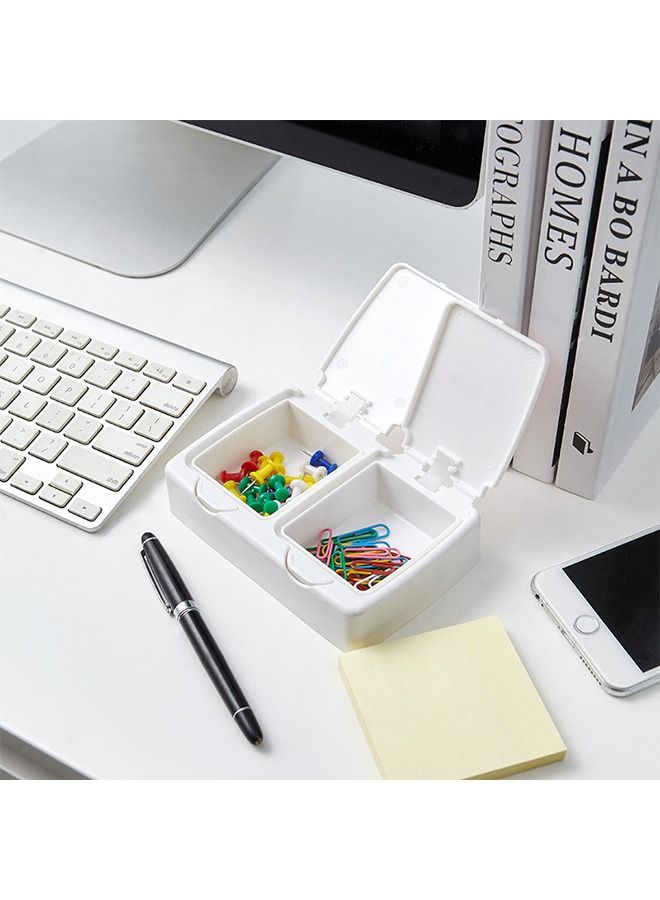 Double Mini Lattice Desktop Storage Box, One-Piece Mini Plastic PP Material Rectangular Shape Clamshell Box, Storage Cotton Swab Floss Hair Accessories (White) - Image 3