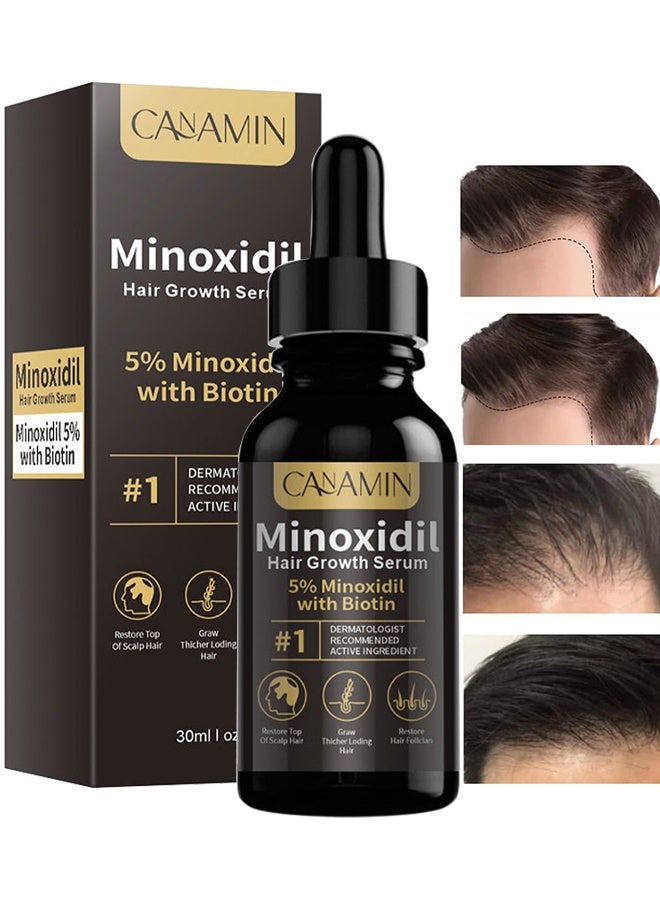 CANAMIN 5% Minioxidil Hair Growth Serum For With Biotin Regrowth Hair Treatment For Thickens Hair Promotes Hair Density Help To Stop Thinning Loss Hair Stimulates Hair Growth, Regain Hair Serum, 30ml - Image 1
