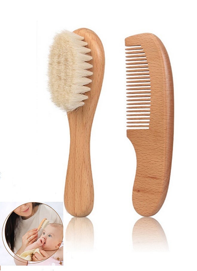 Generic Baby Hair Bush And Comb Set -Nature Lotus Wood With Soft Goat Bristle And Pear Wood Comb For Newborns And Toddlers  Ideal For Cradle Cap  - Image 1