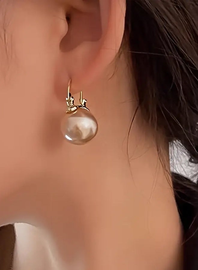 Ready For Chai Pretty Imitation Pearl Pendant Hoop Earrings Zinc Alloy Jewelry Vintage Elegant Style For Women Daily Casual - Image 2