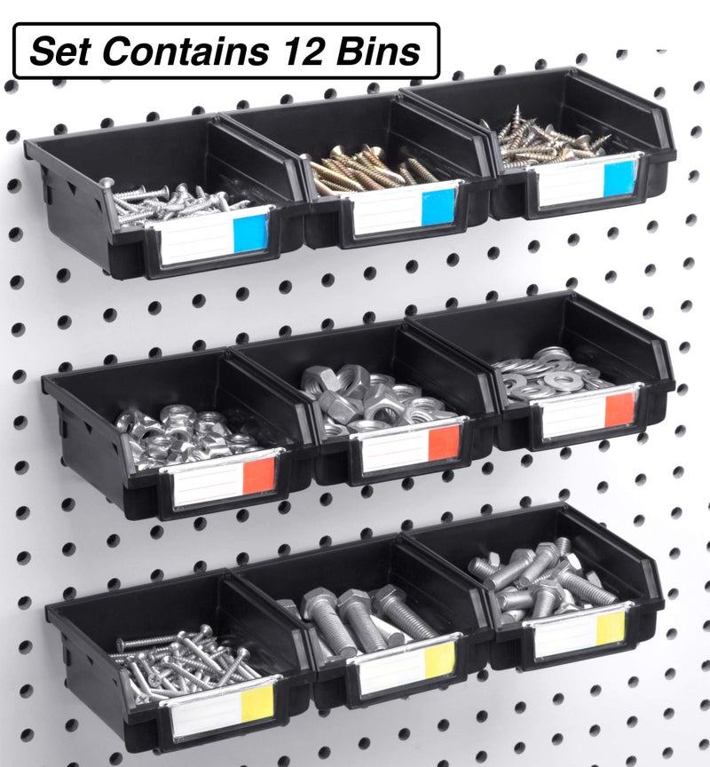 Right Arrange Pegboard Bins - 12 Pack Black - Hooks to Any Peg Board - Organize Hardware, Accessories, Attachments, Workbench, Garage Storage, Craft Room, Tool Shed, Hobby Supplies, Small Parts - Image 3