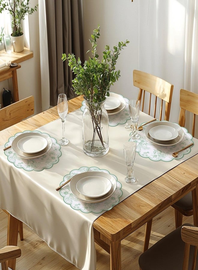 NatNarr 60 Pcs Sage Green Floral Paper Placemats, 13.5 Inch Disposable Scalloped Flower Placemats Flower Banquet Place Mats Table Placemats Decorative Paper for Table Setting Wedding Banquet Party Supplies - Image 5
