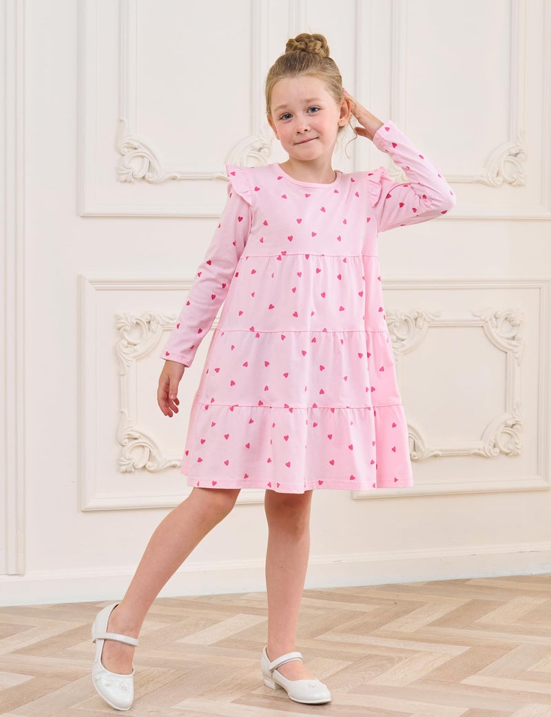 Bumeex Baby Toddler Girl's Dresses Fall Spring Winter Long Sleeve Cute Cotton Valentines Casual Swing Twirly Dress Outfits Clothing Clothes Vestido para NiÃ±a Pink Heart 2t - Image 2