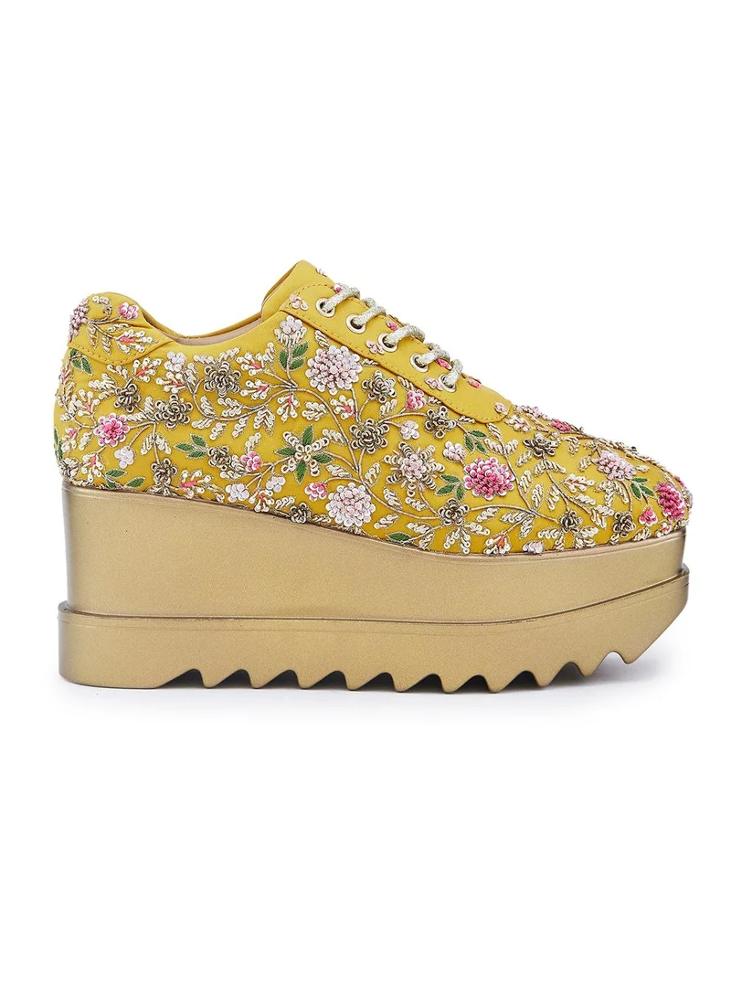 Anaar Anaar Eternal sunshine WEDGE SNEAKERS, Womens Festive, Special Occasion and Partywear Premium Shoes