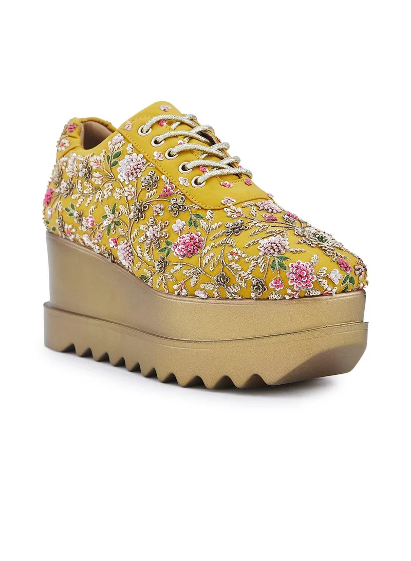 Anaar Anaar Eternal sunshine WEDGE SNEAKERS, Womens Festive, Special Occasion and Partywear Premium Shoes