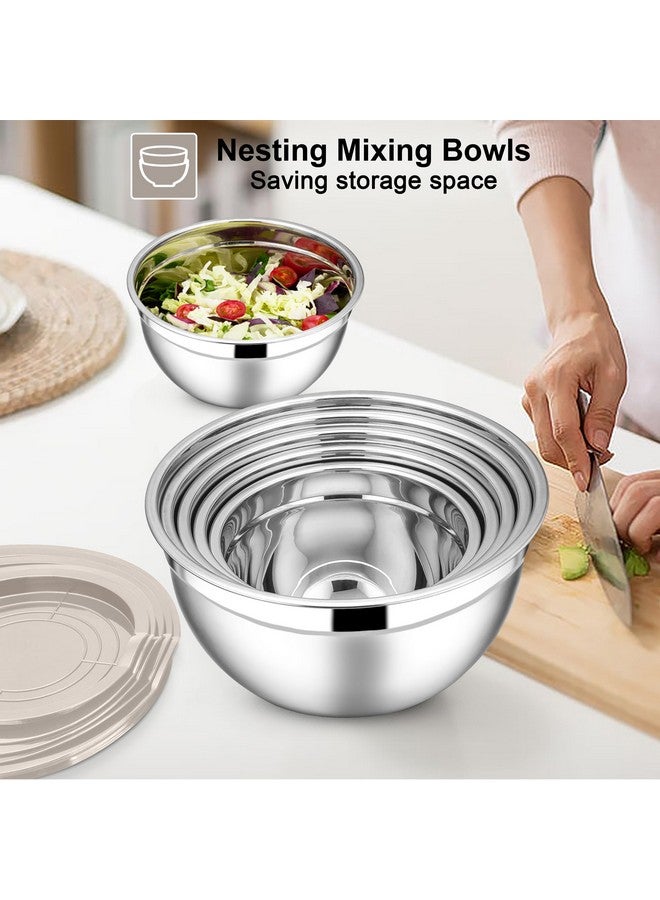 E-far طقم أوعية خلط E-far مع أغطية، 7 قطع من الفولاذ المقاوم للصدأ مع ملحقات مبشرة، الأحجام 4.6، 3.5، 2.6، 2، 1.5، 1، 0.7QT، تصميم متداخل وأغطية محكمة باللون الكاكي، للطهي/التقديم - Image 5