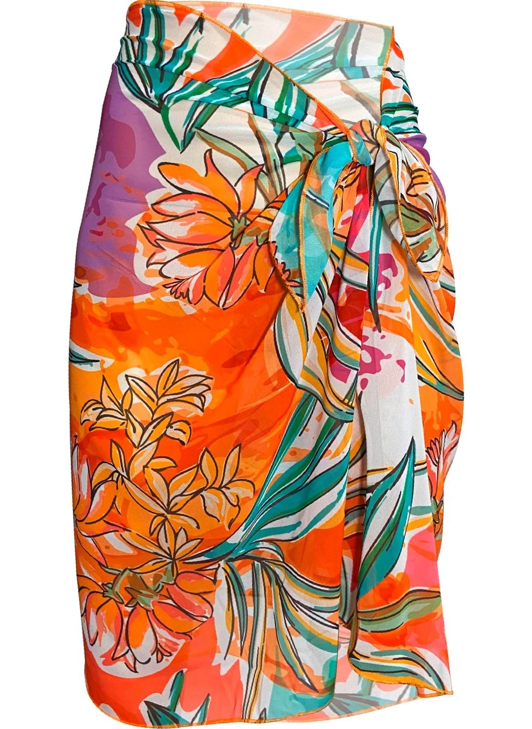 Bolder Tara Orange Floral Chiffon Pareo (147*70)