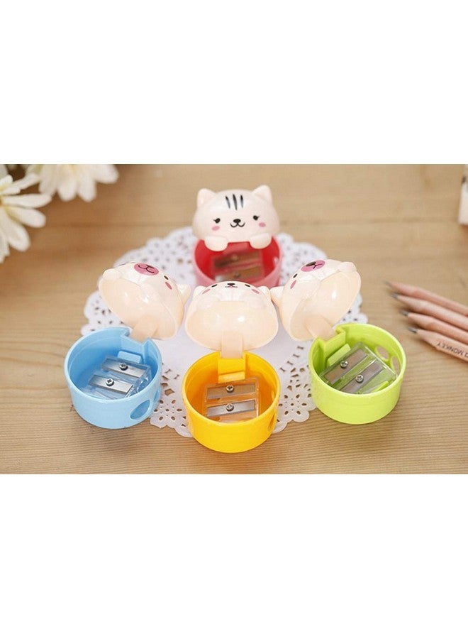 SZJHXIN Pencil Sharpener, Pack Of 4 Pencil Sharpener Manual Cute Cartoon Bear Colored Hand Held Pencil Sharpeners With Lid, Double Holes For Kids And School Plastic Cute Pencil Sharpener  - Image 5