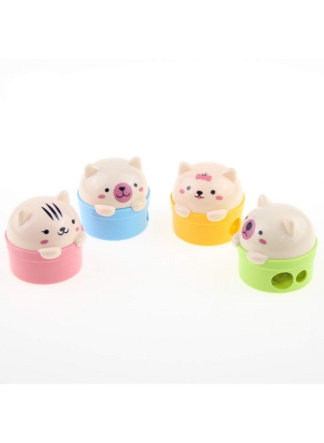 SZJHXIN Pencil Sharpener, Pack Of 4 Pencil Sharpener Manual Cute Cartoon Bear Colored Hand Held Pencil Sharpeners With Lid, Double Holes For Kids And School Plastic Cute Pencil Sharpener  - Image 1