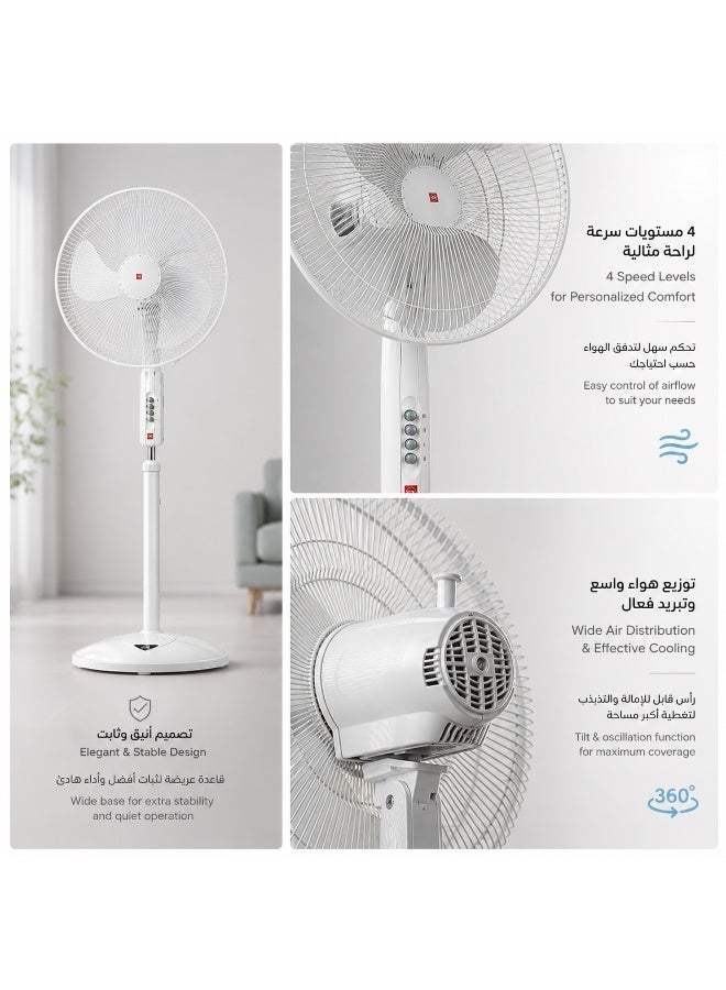 كي دي كي مروحة ستاند KDK P40U مقاس 16 بوصة، مروحة أرضية بارتفاع قابل للتعديل، تدفق هواء قوي، مروحة متأرجحة موفرة للطاقة وهادئة للمنزل والمكتب والمحلات التجارية - Image 2