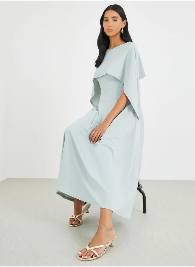 تايك تو Take Two Solid Cape Sleeve Pleated Detail Midi Dress