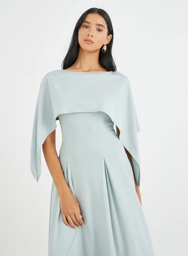 Take Two Take Two Solid Cape Sleeve Pleated Detail Midi Dress