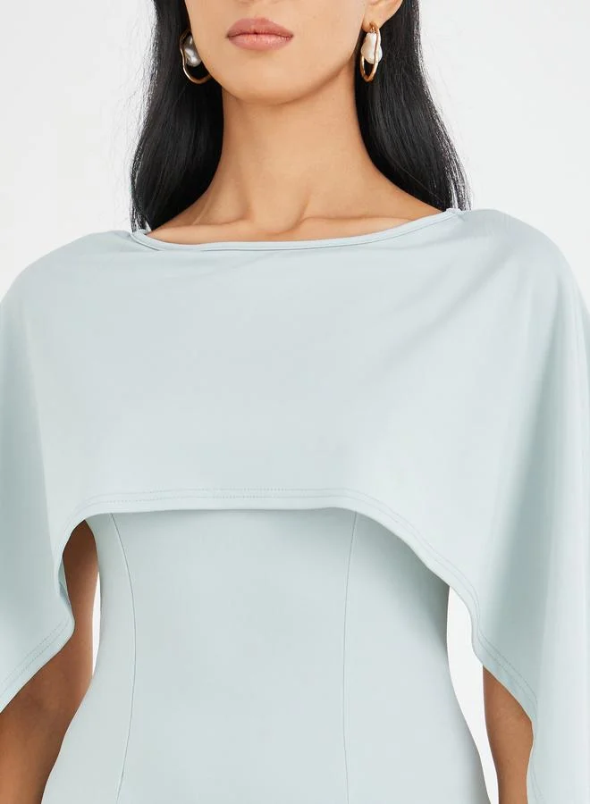 Take Two Take Two Solid Cape Sleeve Pleated Detail Midi Dress