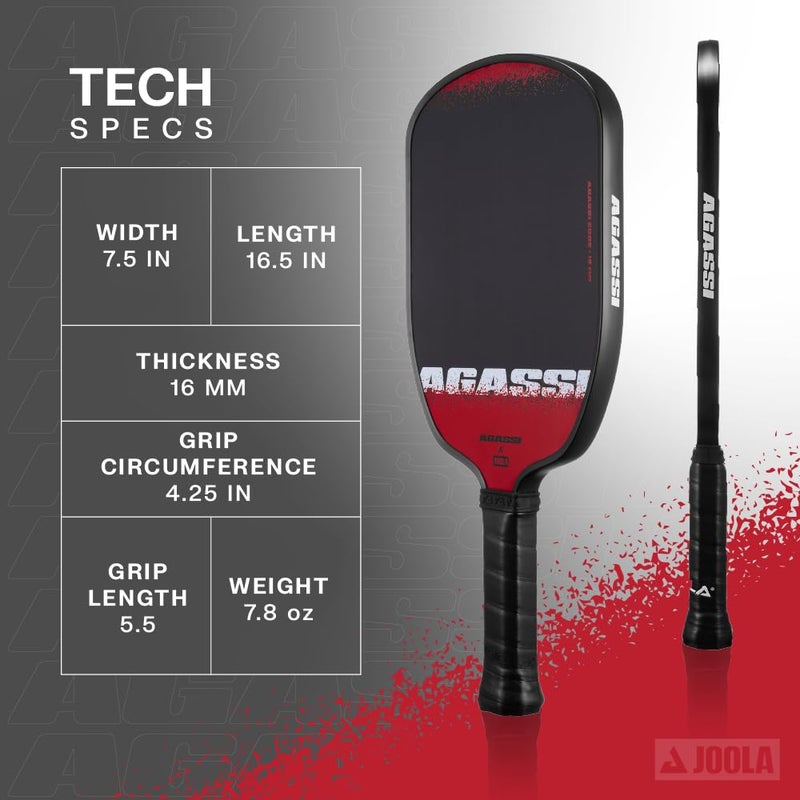 JOOLA Agassi Edge 16mm Pickleball Paddle - Carbon Fiber Pickleball Racket Surface Increases Spin & Control - Agassi Shape with Extended Sweet Spot - UPA-A Certified - USAP Approved - NFC Chip Enabled - Image 2