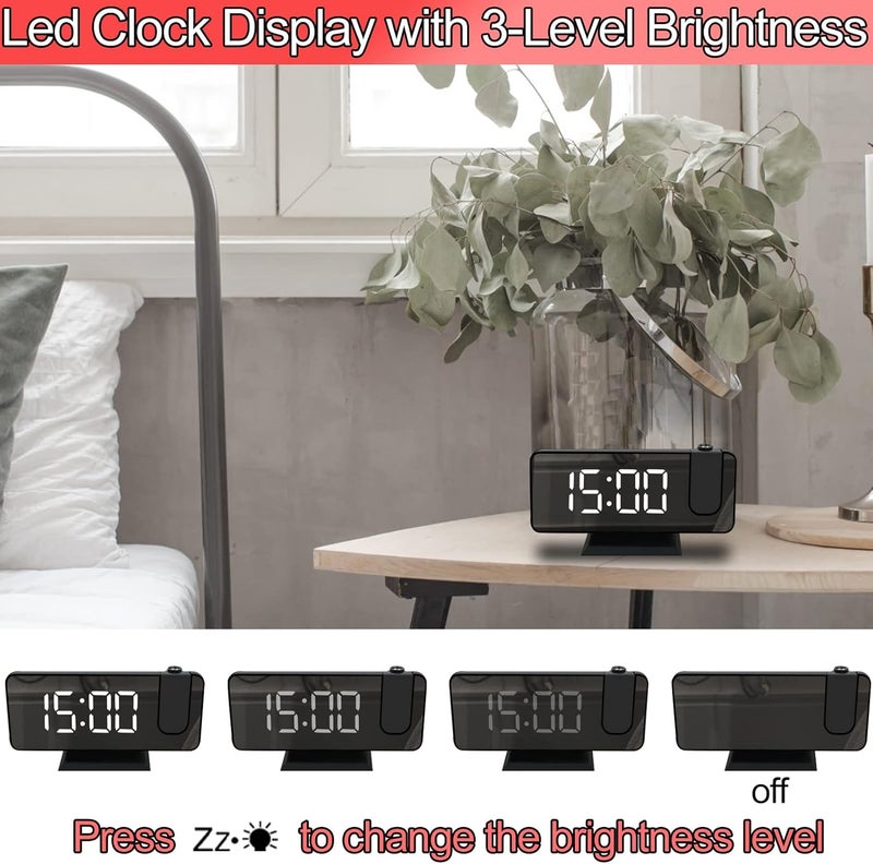 CENTOLLA Projection Alarm Clock for Bedroom, 7.4 Inch Large LED Display With Ceiling Projection, 180 Projector, USB Charger, Dimmer, Dual Alarms for Desk Decor (Plug Not Included) - Image 5