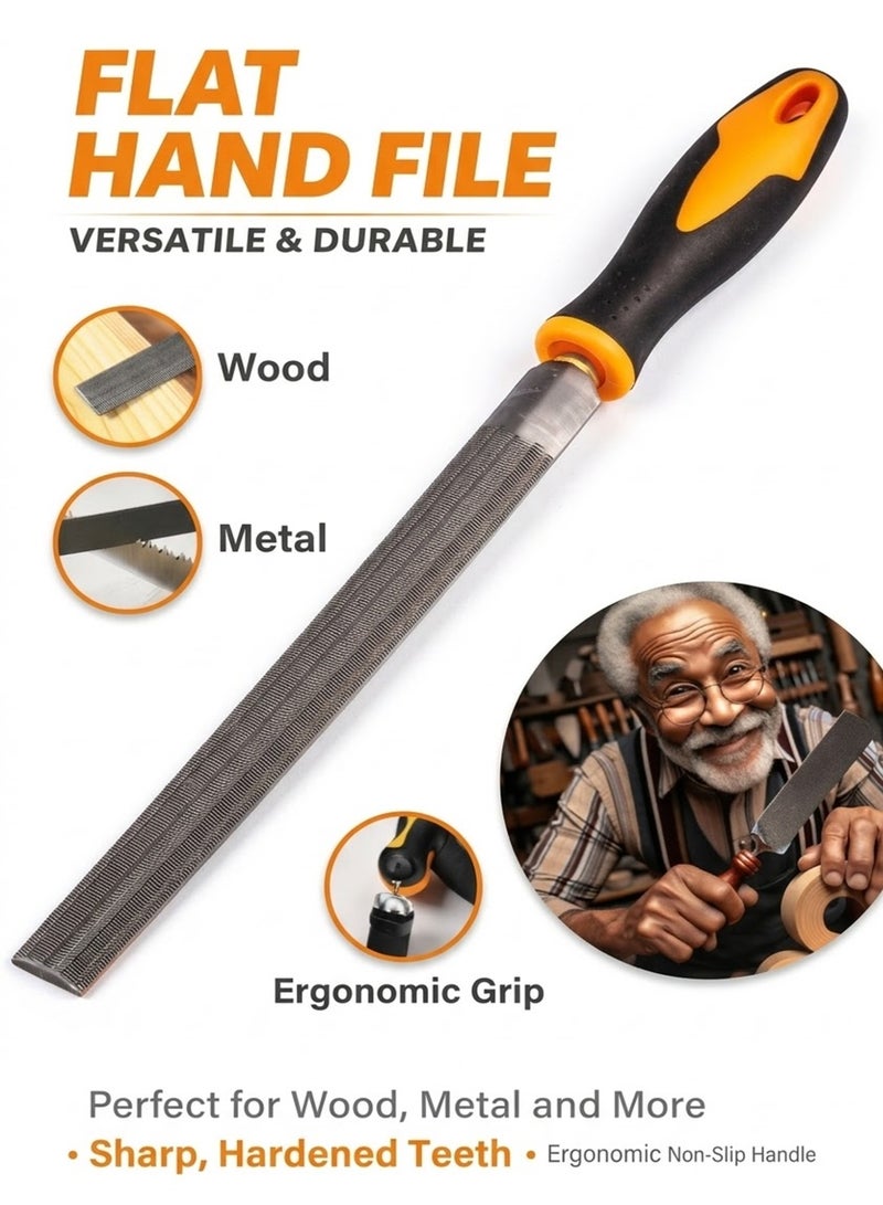 8 Inch Half Round Hand Rasp File – Semi Round Metal File with Rubber Grip Handle for Metal, Plastic, Woodworking & DIY Projects - Image 1