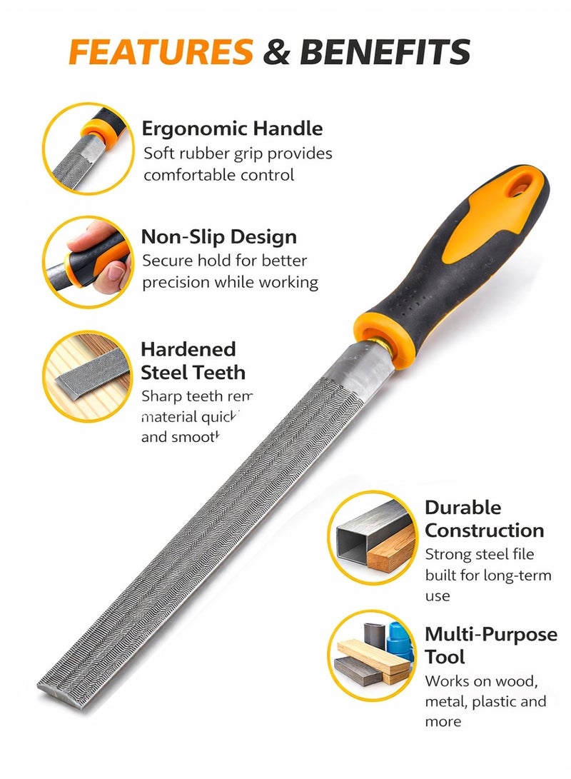 8 Inch Half Round Hand Rasp File – Semi Round Metal File with Rubber Grip Handle for Metal, Plastic, Woodworking & DIY Projects - Image 4