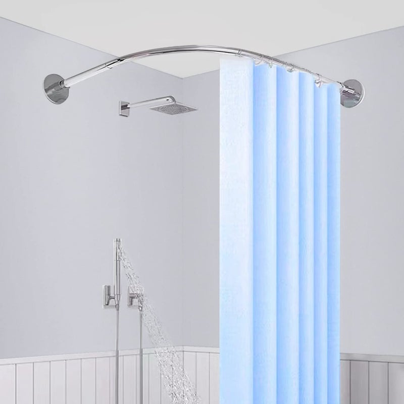 Protalwell Silver L Shaped Shower Curtain Rod 50x50 Stainless Steel 304 No Drill Adhesive for Bathtub