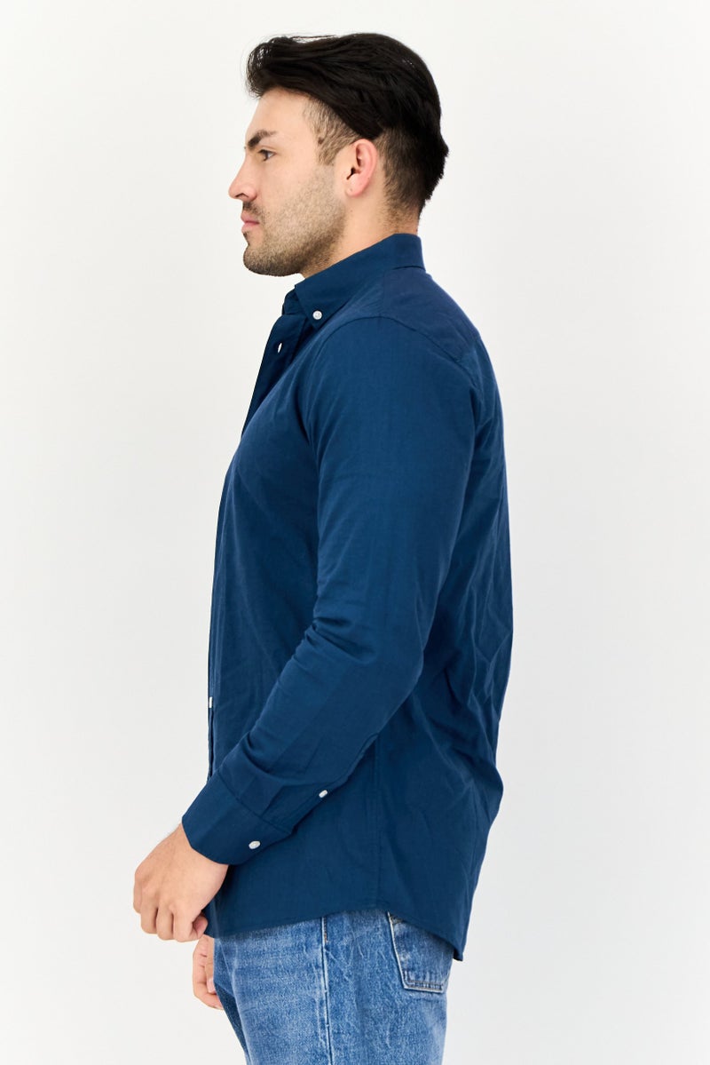 Algspar Men Regular Fit Solid Long Sleeves Casual Shirt, Navy Blue - Image 3