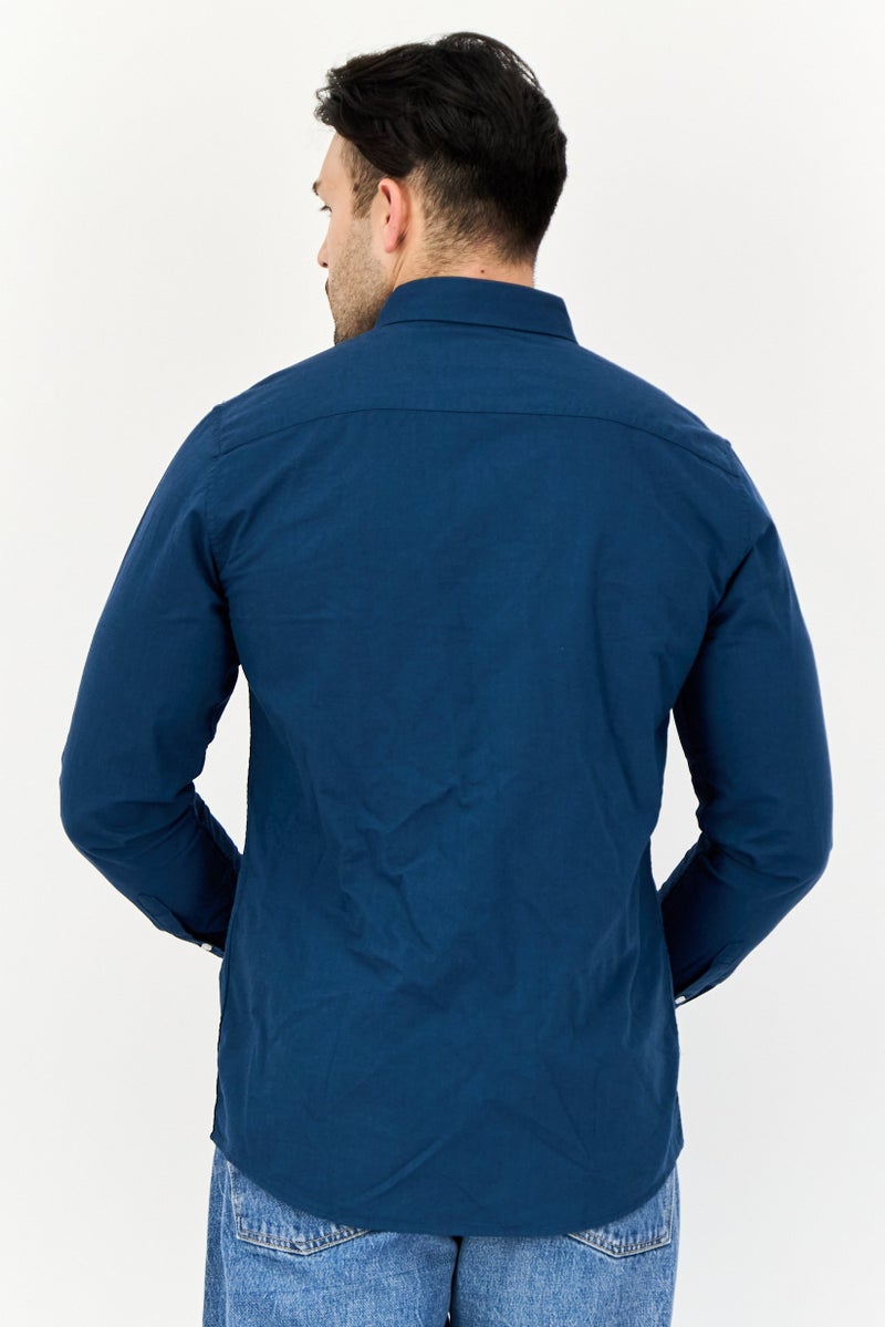 Algspar Men Regular Fit Solid Long Sleeves Casual Shirt, Navy Blue - Image 4