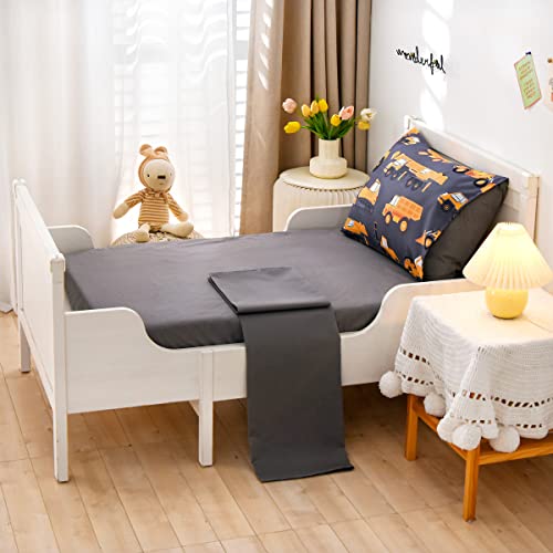 NTBED 4 Pieces Construction Toddler Bedding Set for Baby Boys, Truck Vehicles Excavator Cars Printed, Includes Comforter, Flat Sheet, Fitted Sheet and Pillowcase,Grey - Image 3