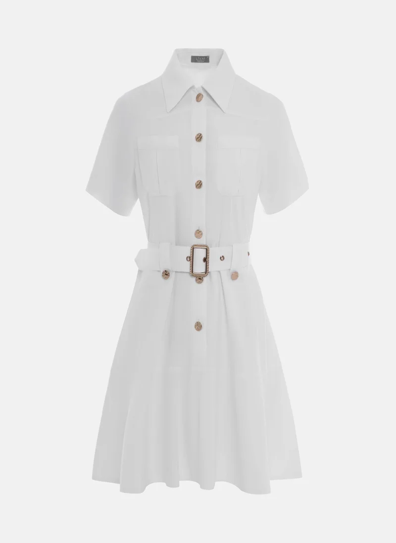 Lichi  Linen mini dress with wide belt for Women | Best Price UAE