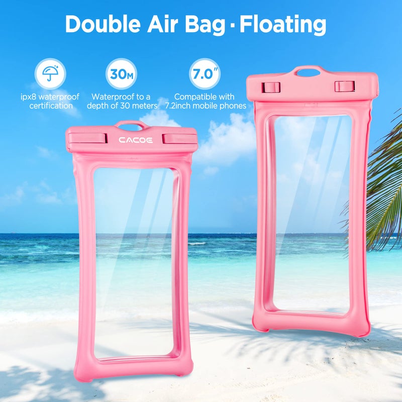 CACOE [Floatable] Floating Universal Waterproof Phone case 2 Pack-Up to 7.0",Phone Pouch with Adjustable Neck Lanyard,IPX8 Cellphone Dry Bags for Vacation Water Activitiesï¼ˆBlack+Pinkï¼‰ - Image 3