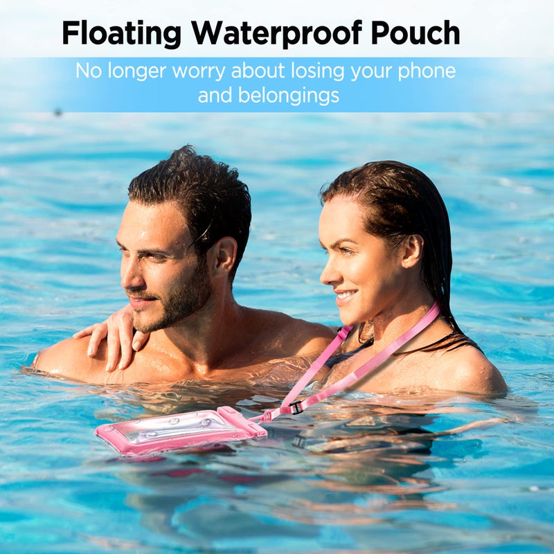 CACOE [Floatable] Floating Universal Waterproof Phone case 2 Pack-Up to 7.0",Phone Pouch with Adjustable Neck Lanyard,IPX8 Cellphone Dry Bags for Vacation Water Activitiesï¼ˆBlack+Pinkï¼‰ - Image 2