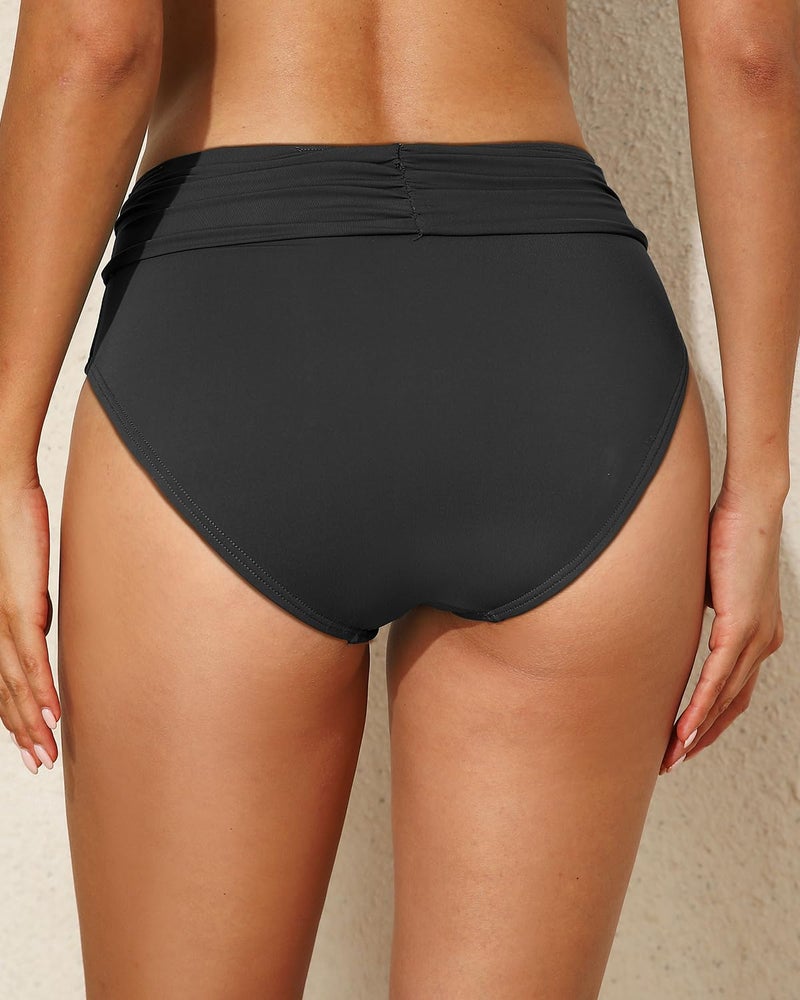 Tempt Me Women Black Mid Rise Bikini Bottoms Full Coverage Swimsuit Ruched Scrunch Swim Bottom M - Image 2