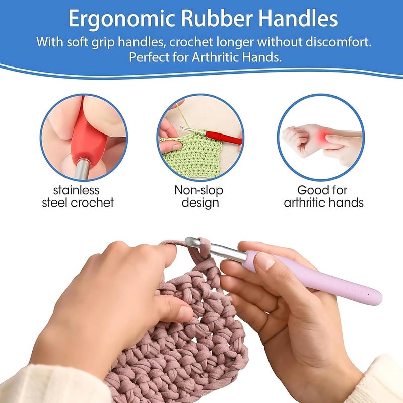 ZenCart 32 Pcs Crochet Hooks Set Crochet Hooks Knit Crochet Needle Set Sweater Knitting Needles Complete Knitting Kit for Beginners Adults 12 pcs Ergonomic Soft Grip Handles with Case - Image 4