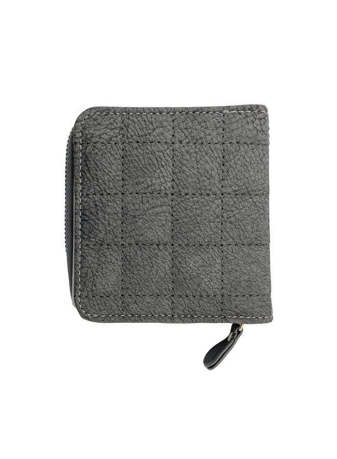 سيجا محفظة SYGA صغيرة من الجلد الصناعي بسحاب للنساء، رمادية اللون - بنمط مربعات - Image 1