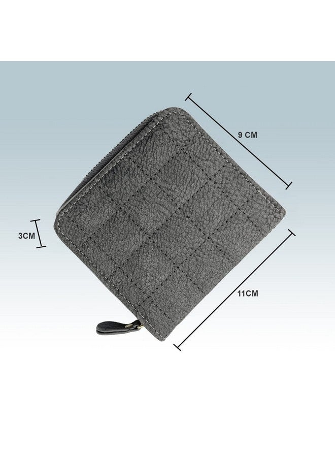 سيجا محفظة SYGA صغيرة من الجلد الصناعي بسحاب للنساء، رمادية اللون - بنمط مربعات - Image 4