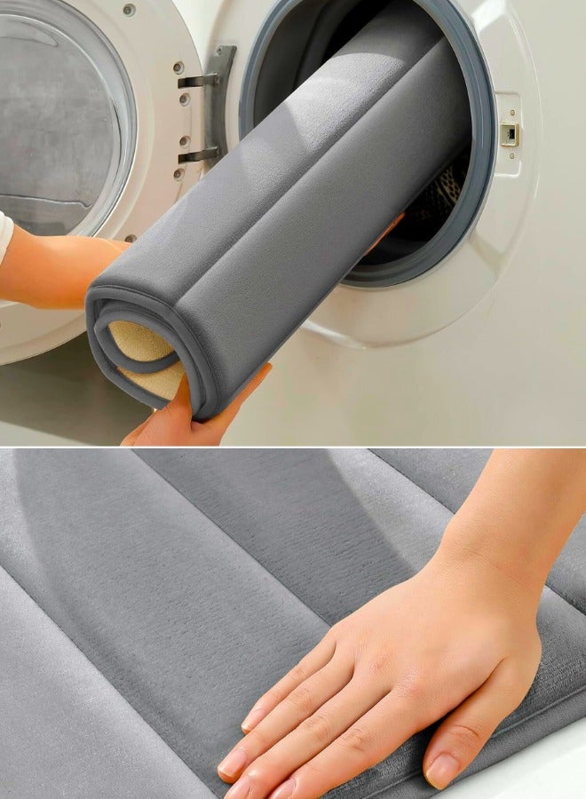 Chase Up Bathroom Rug Set Memory Foam Non Slip Extra Soft Absorbent Machine Washable and Dry Pedestal Mat Set for Bathroom Floor Grey 3 Pieces - Image 2