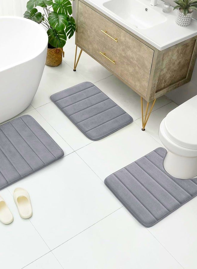 Chase Up Bathroom Rug Set Memory Foam Non Slip Extra Soft Absorbent Machine Washable and Dry Pedestal Mat Set for Bathroom Floor Grey 3 Pieces - Image 3