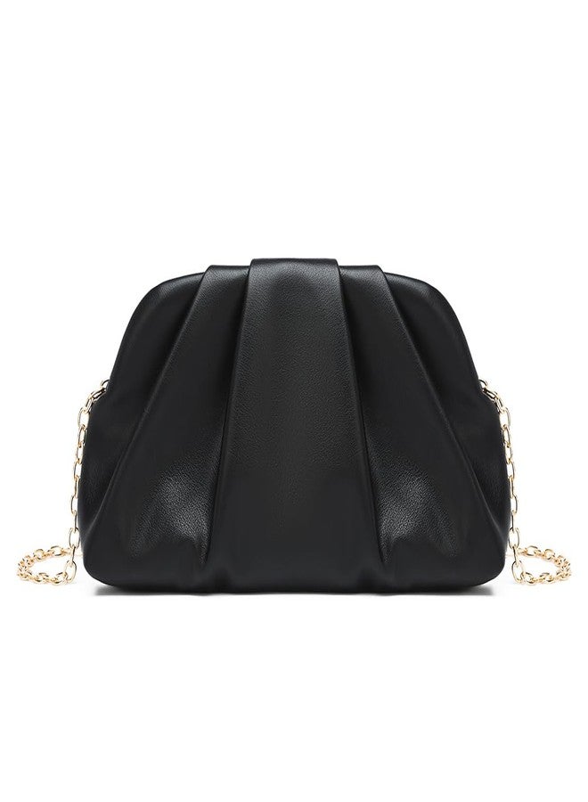 Dreubea Women's Fashion Cloud Shape Evening Bag Charming Fold Leather Clutch Handbag with Chain Black - Image 1
