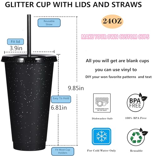 Suertestarry Tumbler with Straw and Lid,Water Bottle Iced Coffee Travel Mug Cup,Reusable Plastic Cups,Perfect for Parties,Birthdays,24oz-5 Pack (Black, 5pack) - Image 2