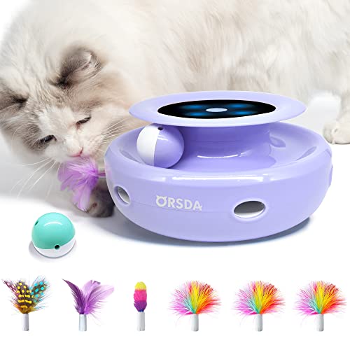 ORSDA Cat Toys 2in1 Interactive Cat Toys for Indoor Cats Automatic Cat Toy Balls Mice Toys Ambush Feather Kitten Toys with 7pcs Attachments Dual Power Supplies Adjustable Speed Auto OnOff - Image 1