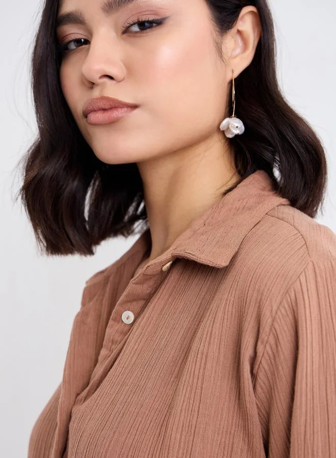 Styli Styli Women Brown Textured Oversized Shirt