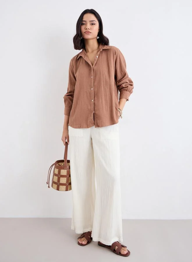 ستايلي قميص نسائي كبير الحجم بنقوش بنية من ستايلي