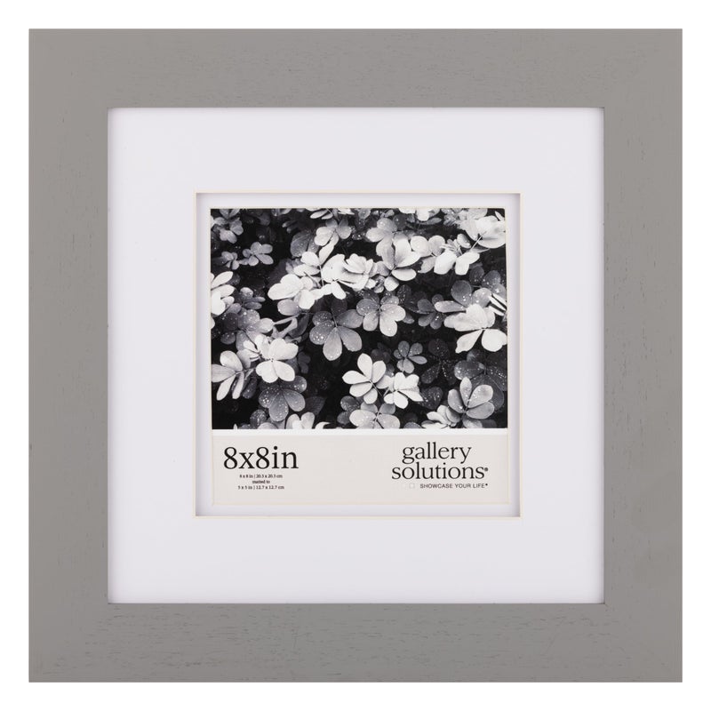 Gallery Solutions  8x8 Flat Grey Wall Frame  Double White Mat  WallWall Mount Display  Perfect Fit for 5x5 Photos  Versatile Mounting Options  Rectangular Wall Mount  Poster Frame - Image 1